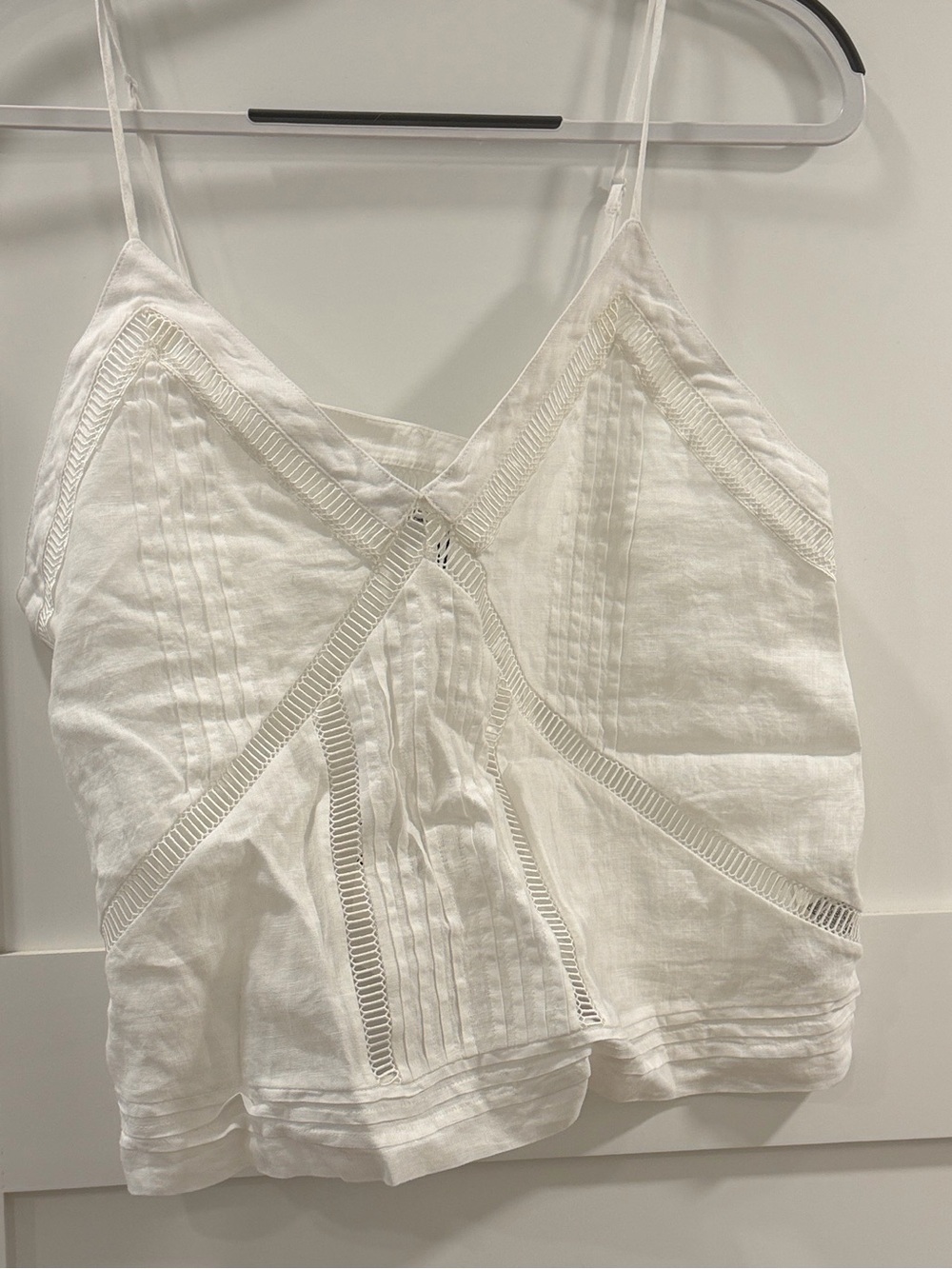 Zara White Textured Lace-Detail Spaghetti Strap Cami